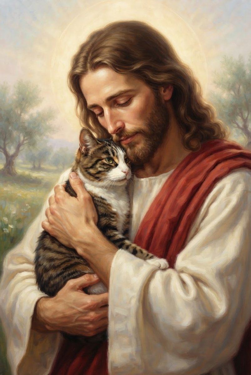 Safe in His Embrace — Personalized Jesus & Pet Memorial Canvas